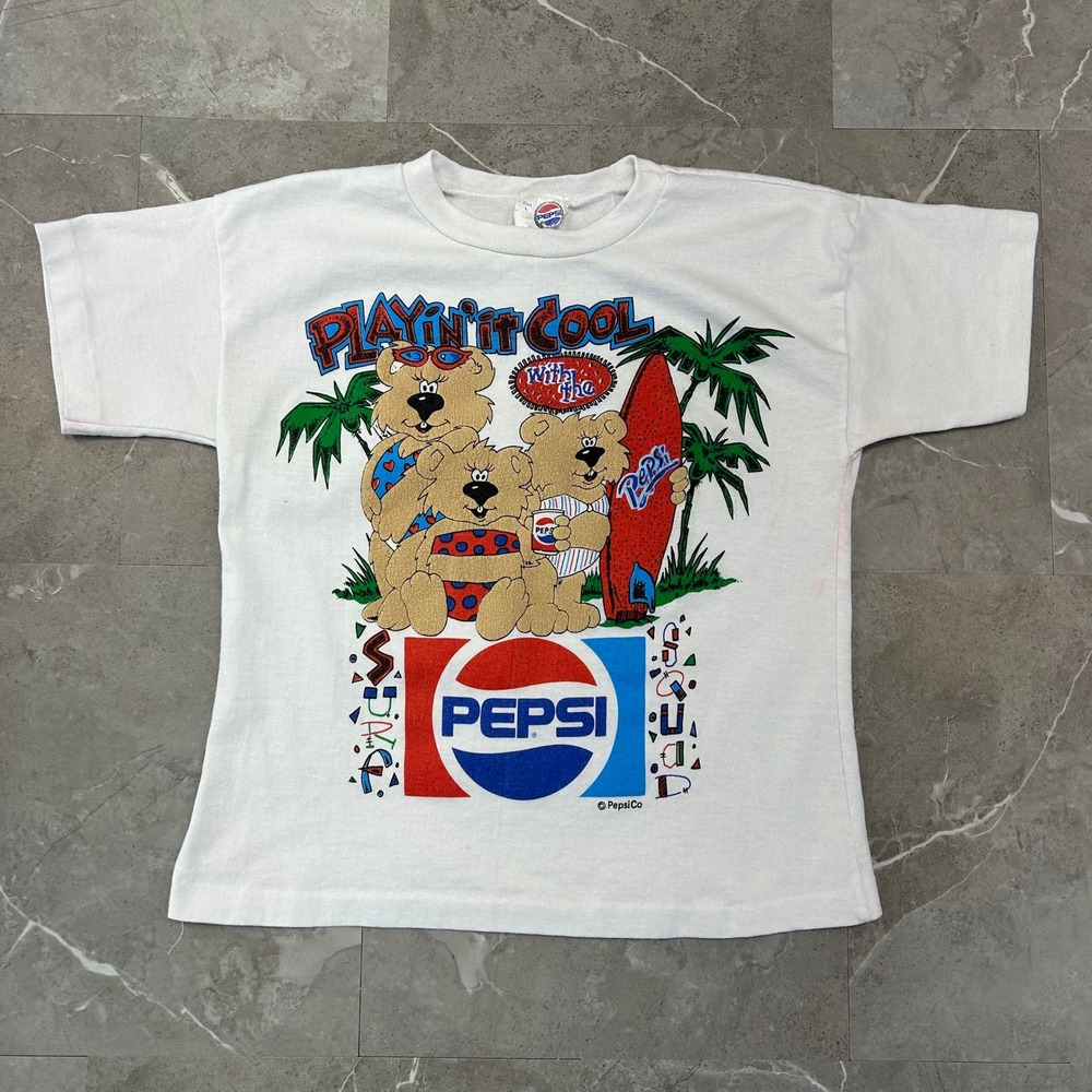 90s Vintage Pepsi Graphic Tee Youth Large Cola Soda Pop Surfing Bears Shirt